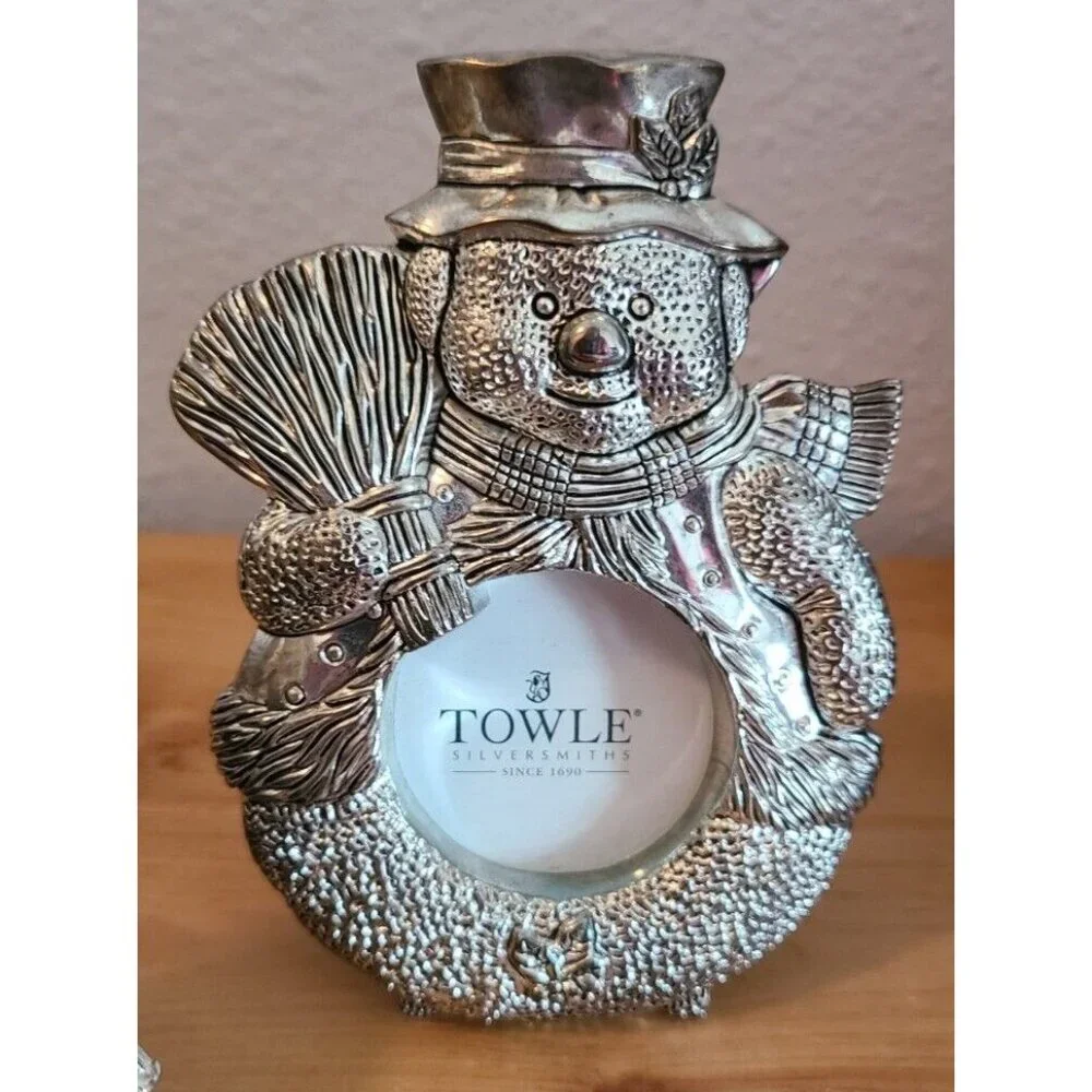 x3 Towle Silversmiths Silver Plated Christmas Holiday Picture Frame Snowman/Tree